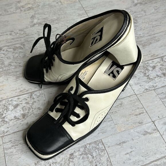 Vintage 90’s Magma Pale Green Black Saddle Mules 3.5” Heel Size 6m - Picture 8 of 11